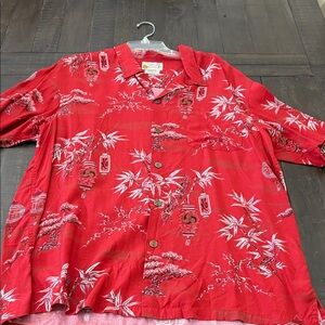Vibrant Red Bamboo Print Men's Casual Shirt
